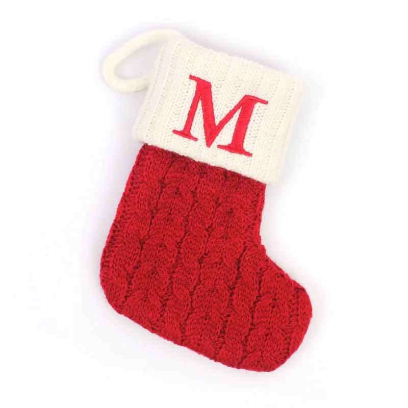 Festive Knitted Christmas Stocking with Snowflake & Letter Design
