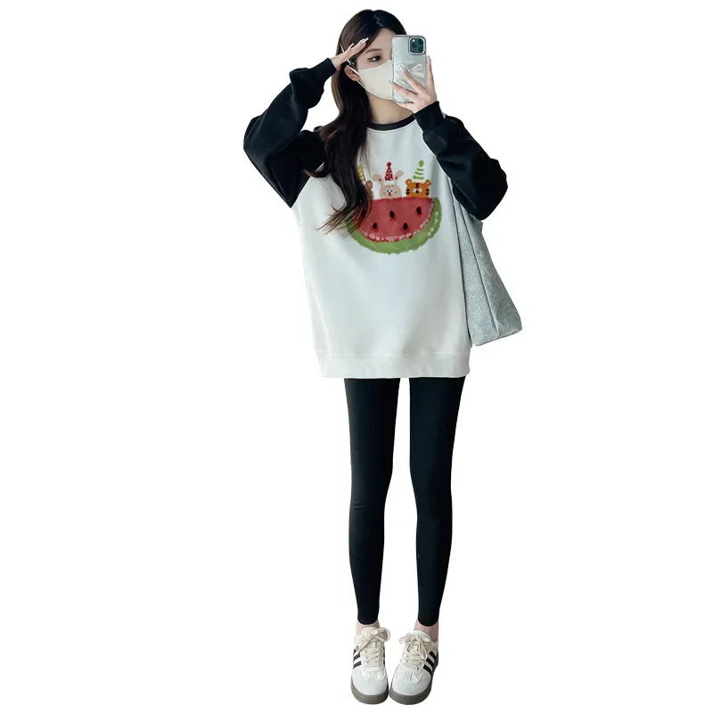 Pregnant Women's Clothing Set Autumn New Cartoon Top Sweatshirt Shark Pants Two-Piece Spring Autumn Maternity Outfit Combo