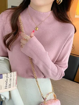 سترة نسائية من AOSSVIAO بنصف الياقة العالية موضة 2025 بلوفرات نسائية محبوكة جديدة بأكمام طويلة سترة محبوكة 4