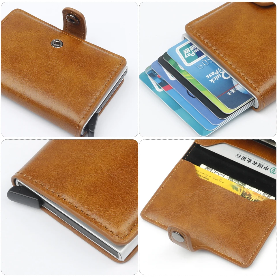 Card Holder Wallet Anti-theft Aluminium Box Credit Card Holder Wallet   Bank Card Holder Vintage Leather Wallet with Money Clips