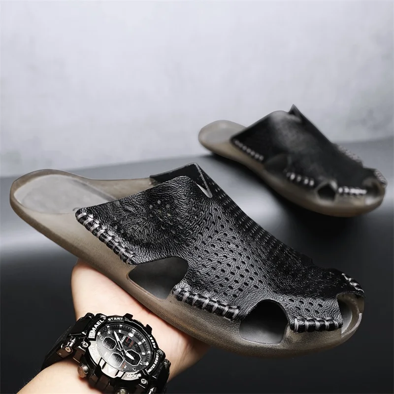 New Quality Leather Non-Slip Slippers Men Beach Sandals Comfortable Summer Shoes Men Slippers Classics Flip Flops