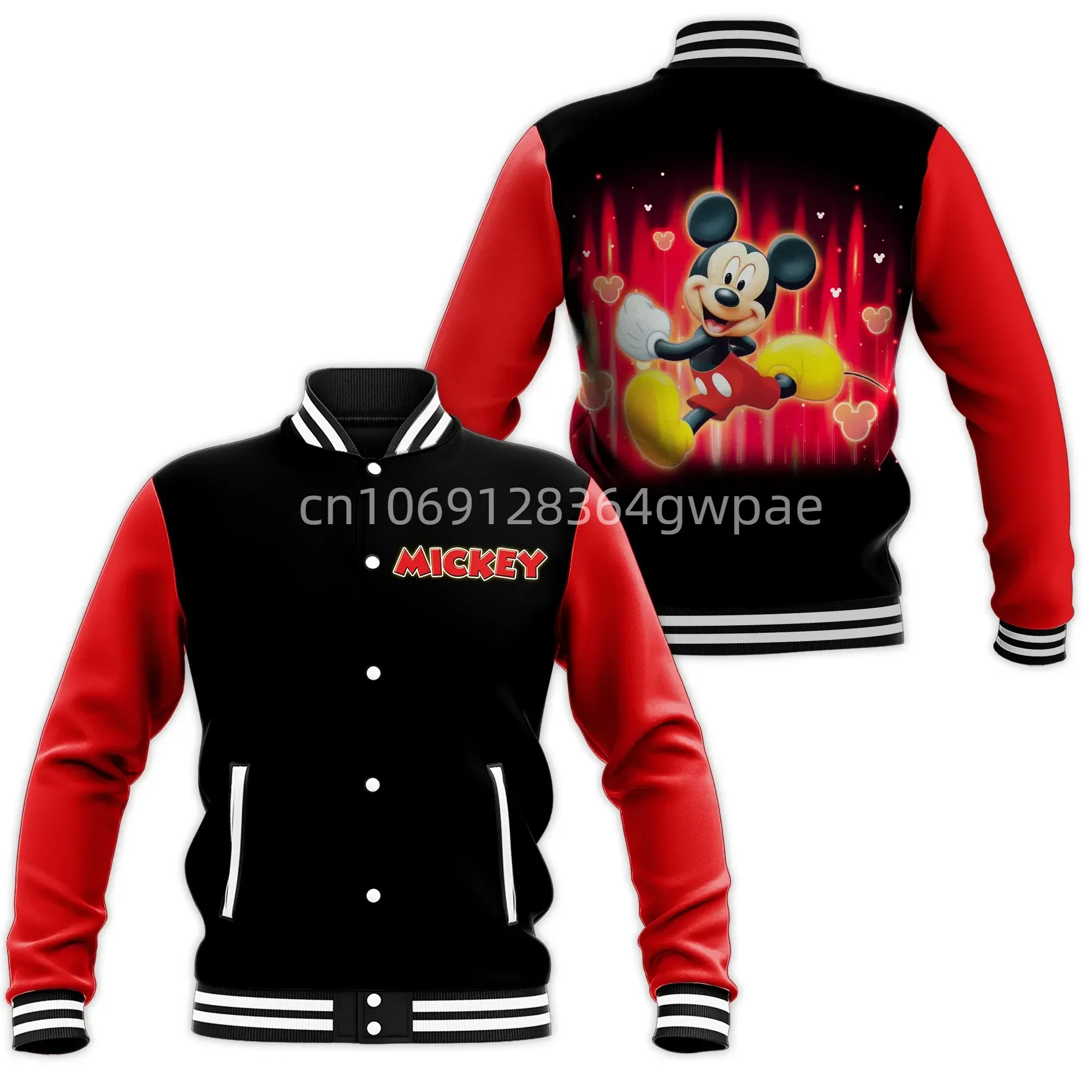 

Disney Mickey Mouse Baseball Jacket Men's Women's Casual Sweatshirt Hip Hop Harajuku Jacket Streetwear Loose Varsity Coat 003