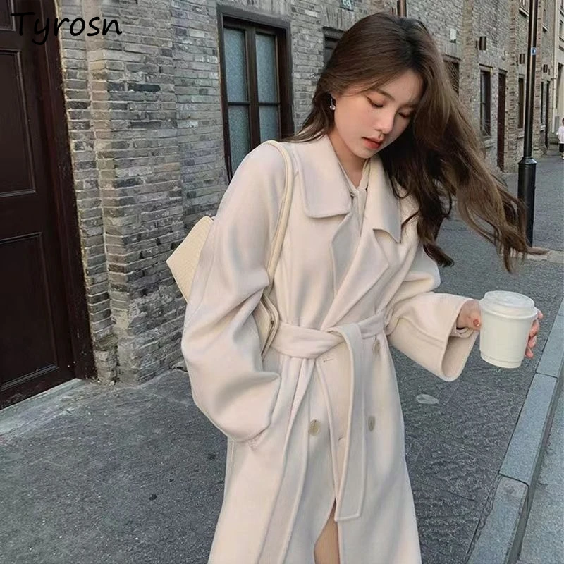 

Long Blends Women Hepburn Korean Fashion Gentle Autumn Winter All-match Elegant High Street Famous Lady Tender Coats Ulzzang