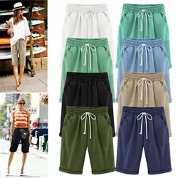 2023 Women Cotton Linen Shorts Summer Casual Solid Drawstring shorts high waist loose shorts for girls Soft Cool female shorts