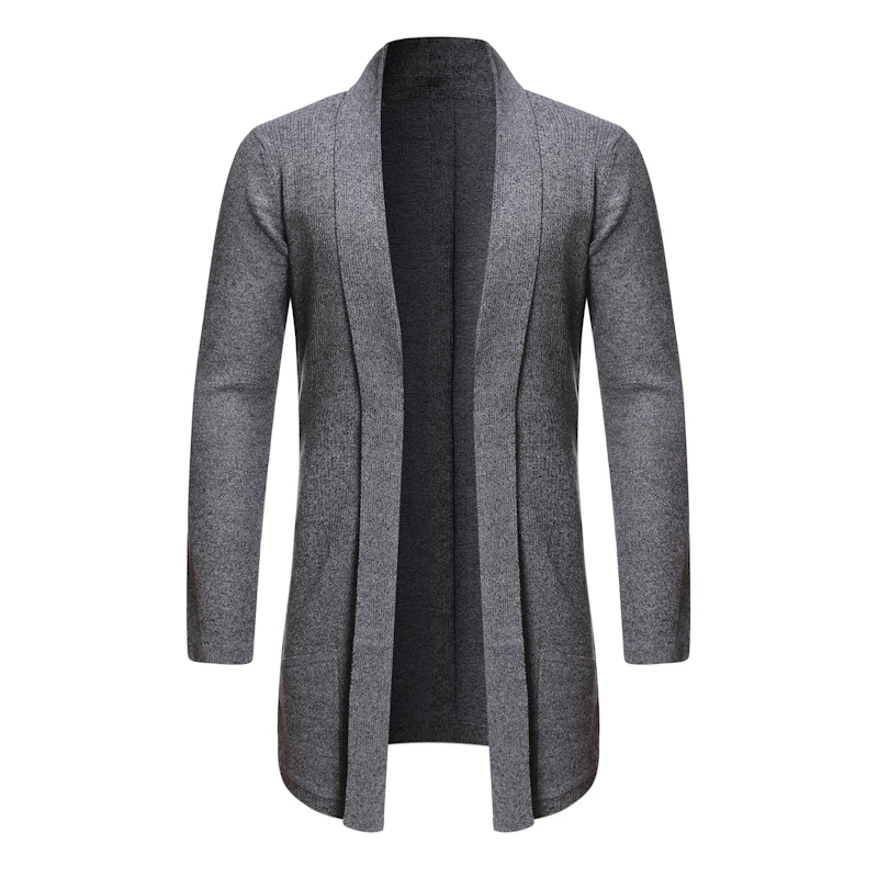 thumbnail image 1 of Suéter de punto largo para hombre, chaqueta de color liso, suéter de punto de otoño para hombre, 1 of 5