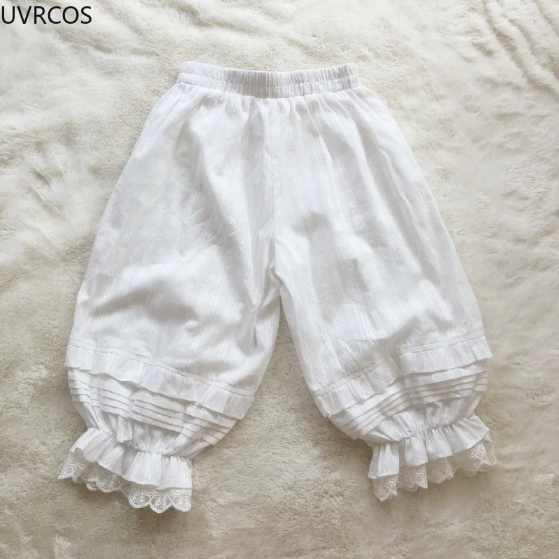 Safety Shorts Safety Pants Japanese Sweet Lolita Safety Short Pants Women Kawaii Ruffleds Knickers Cotton Elastic Waist Victorian Bow Shorts