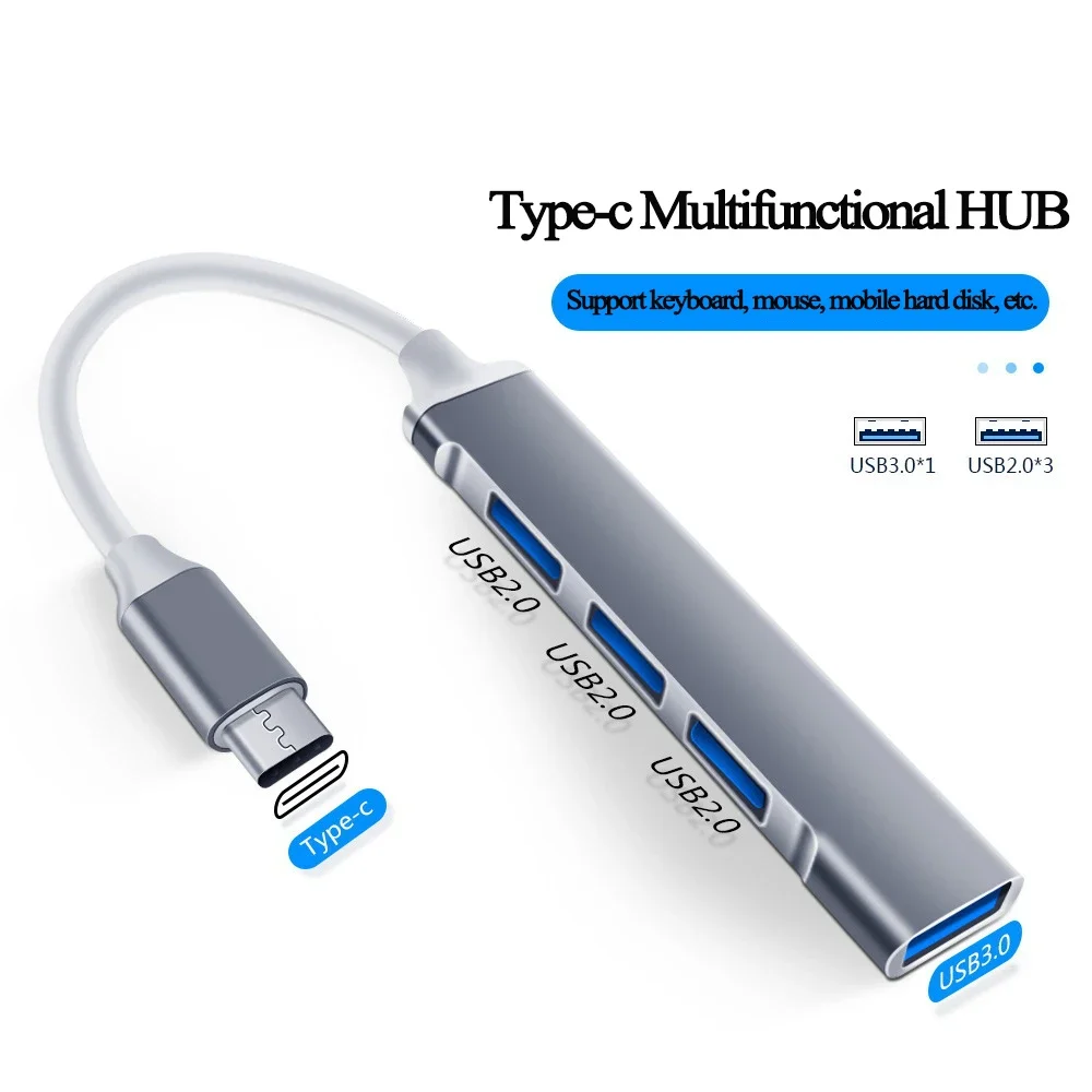 4 포트 USB 3.0 허브 USB 허브 고속 유형 c 분배기 5Gbps PC 컴퓨터 액세서리 멀티 포트 허브 4 USB 3.0 2.0 포트