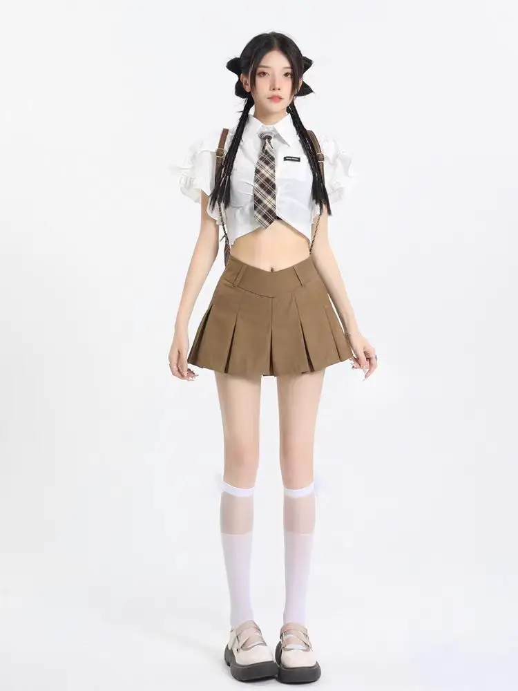 Black Women Pleated Skirts Summer V Waist Zipper Girls Dancing JK Mini Skirts Black Fashion Student A Line Faldas New