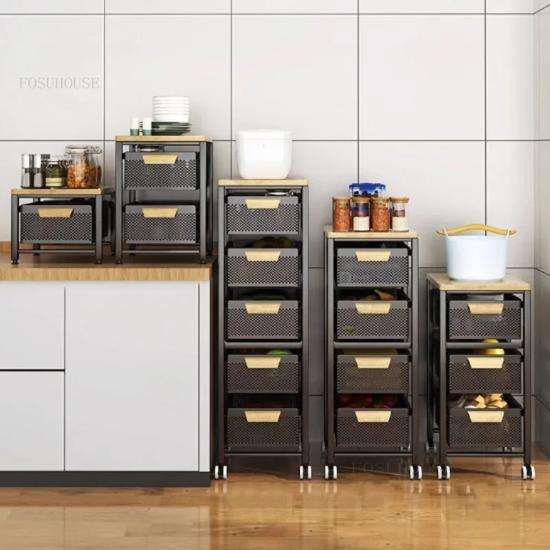 Multifunctional Kitchen Trolleys for Vegetable Fruit Kitchen Storage Trolley Cart Multi-layer Movable Storage Auxiliary Cart