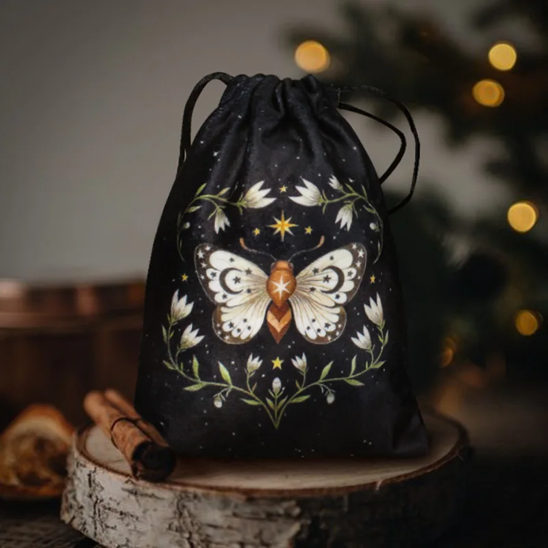 Velvet Tarot Bag Butterfly Printed Dice Bag Animal Crystal Stone Jewelry  Drawstring Fabric Pouch Tarot Cards Storage Bag Gift 4