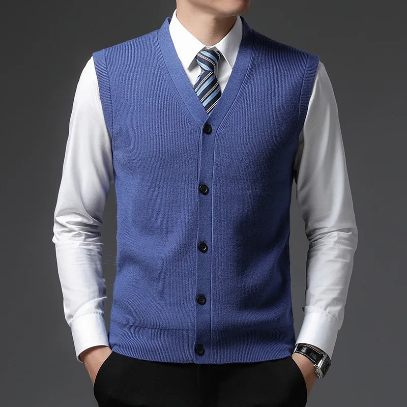 Men Sweater Vests Men's Winter Knit Solid Color Wool Vest Cardigan