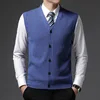 Men's Winter Knit Sweater Vest Young Men's Solid Color All-in-one Wool Vest Cardigan Top Men's Wear 2