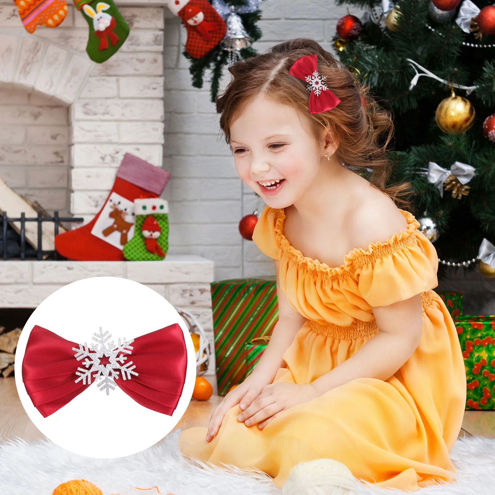

4 Pcs Christmas Snowflake Hairpins Clips Girl Accessories Xmas Bow-knot Fabric Girls