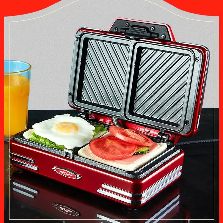 Red Sandwich Makers Press multifunction Breakfast Machine Toaster Ham Egg Food grade Anti stick coating Double disk Edge banding
