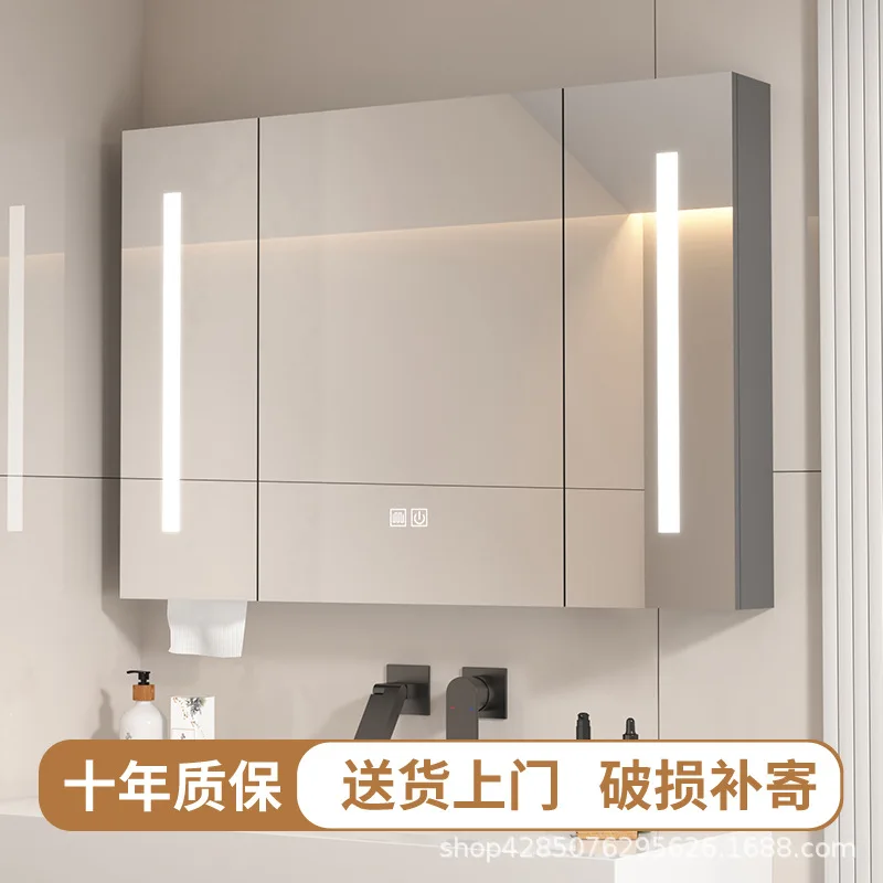 ตู้กระจกห้องน้ำอัจฉริยะอะลูมิเนียมสำหรับติดผนังแบบแยกส่วน พร้อมไฟและระบบไล่ฝ้า สำหรับการขายแบบดรอปชิปข้ามพรมแดน 1