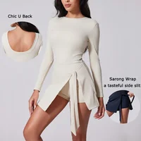 VITALINOVO Womens High Neck Tennis Dress Long Sleeve Sarong Wrap Skirt Built in Shorts Golf Athletic Dress Workout Rompers - Image 4