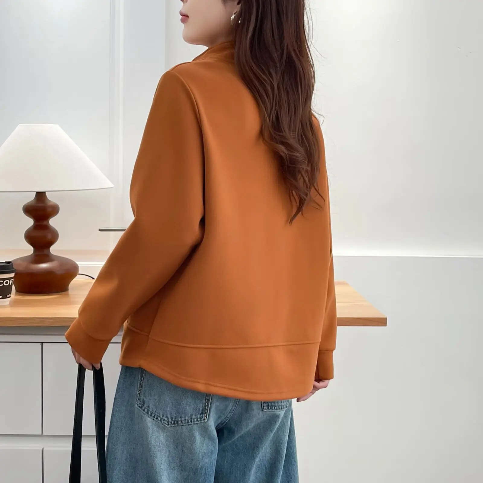 XXXXL Fashion Plus Size Women's Jacket Autumn New Style Simple stand-up Collar Long Sleeved Sweatshirt 8235