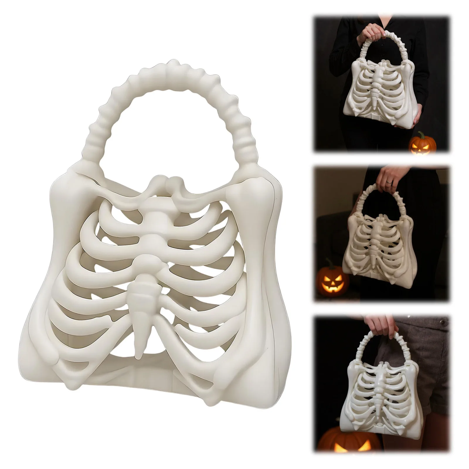 3D Printed Gothic Rib Cage Shape Purse Unique Halloween Party Clutch Bag Skeleton Bone Bag Gift for Women
