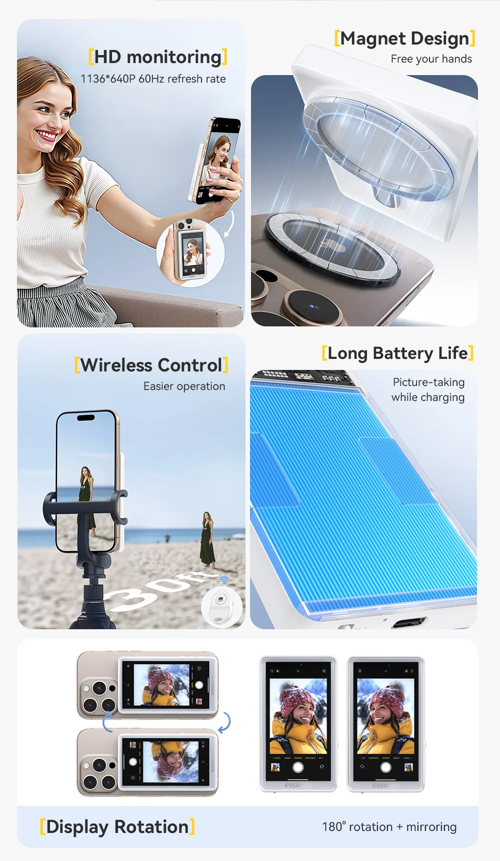 ESSAGER Magnetic Phone Selfie Monitor Screen