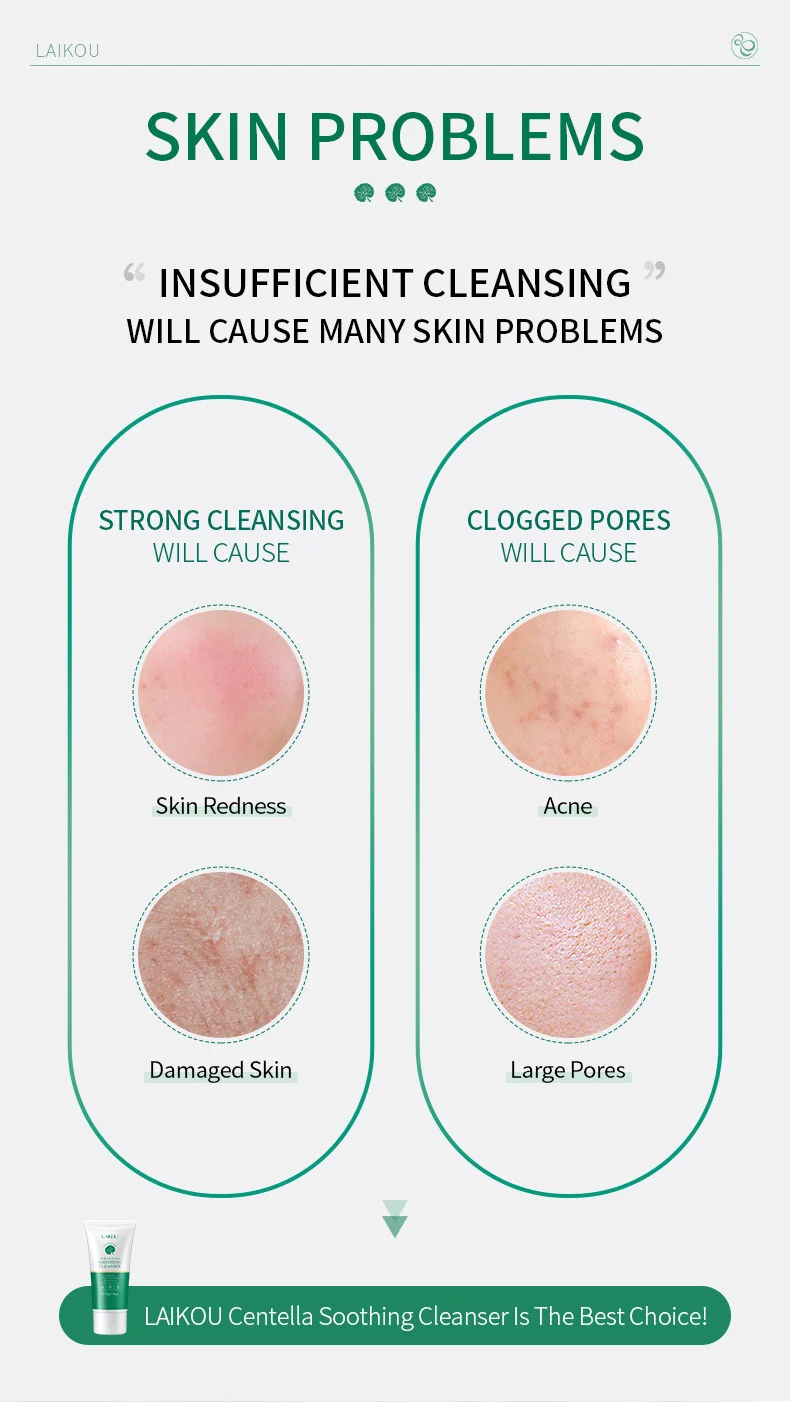 Description Picture 4 of itemLAIKOU Centella Soothing Facial Cleanser Amino Acid BlackHead Remove Oil-Control Moisturizing Soften Face Skin Care Products