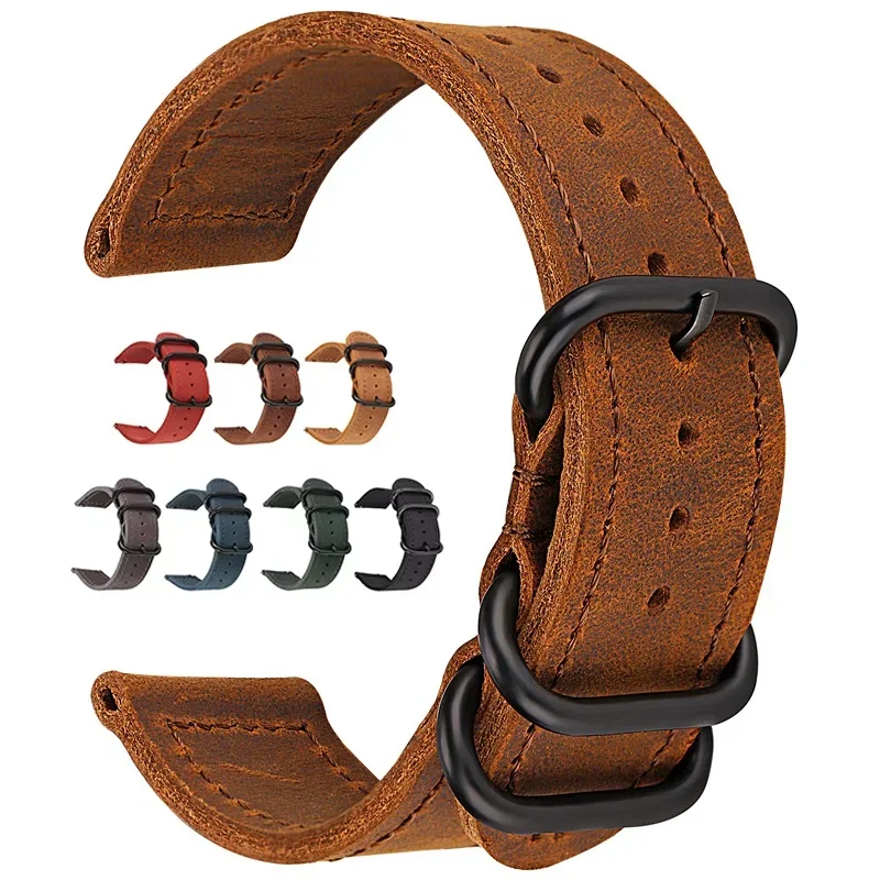 Vintage Crazy Horse Leather Watch Band - Retro Bracelet Style, Available in Multiple Sizes