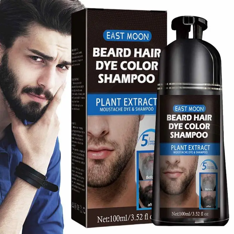 Natural Beard Dye Men Mustache Beard Color Shampoo Natural Black Dye Shampoo Fast Long Lasting Black Beard Care Tint Cream