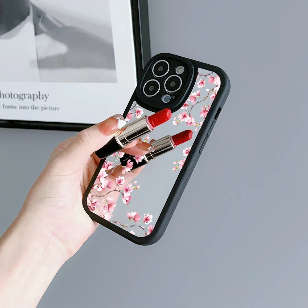Elegant Daisy Flower Peony Makeup Mirror Case - Floral Design Casing