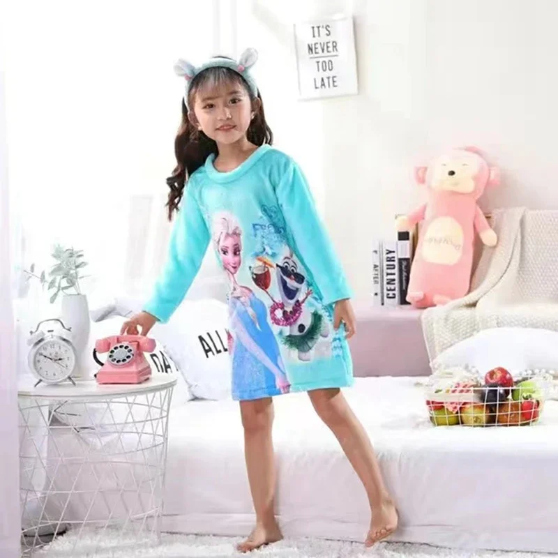 Autumn Winter Baby Girls Cartoon Anna Elsa Sofia Princess Nightgown Kids Long Sleeve Tshirt Pajama Tops Sleep Dress Homewear