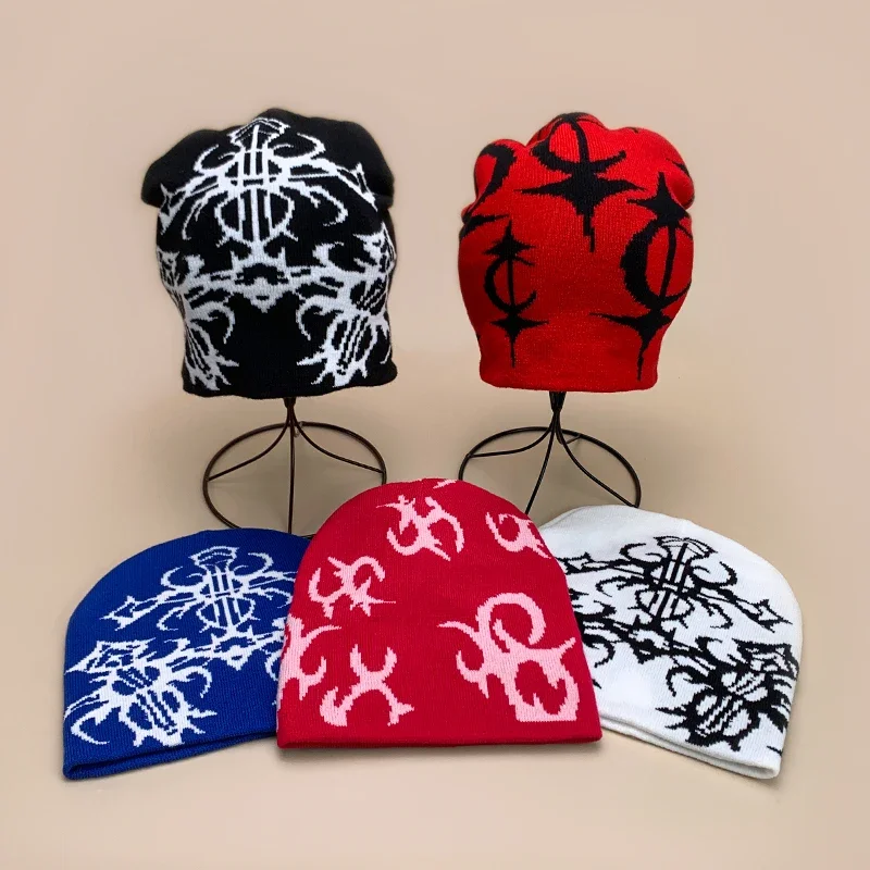 Persönliche europäische Stil Muster Wolle Strick mützen Herbst und Winter neue Nische warme Hip Hop vielseitige Skate Mode Ins Mützen