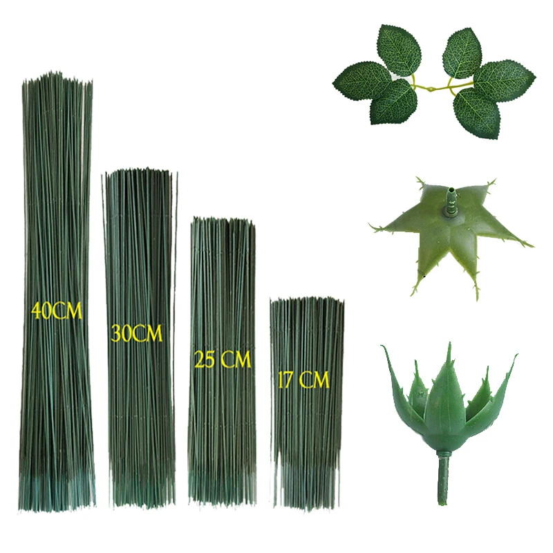 

Artificial Flower Stems Fake Rose Green Silk leaves Flower Base Iron Wire Stem DIY Wedding Bouquet Party Centerpieces Home Decor