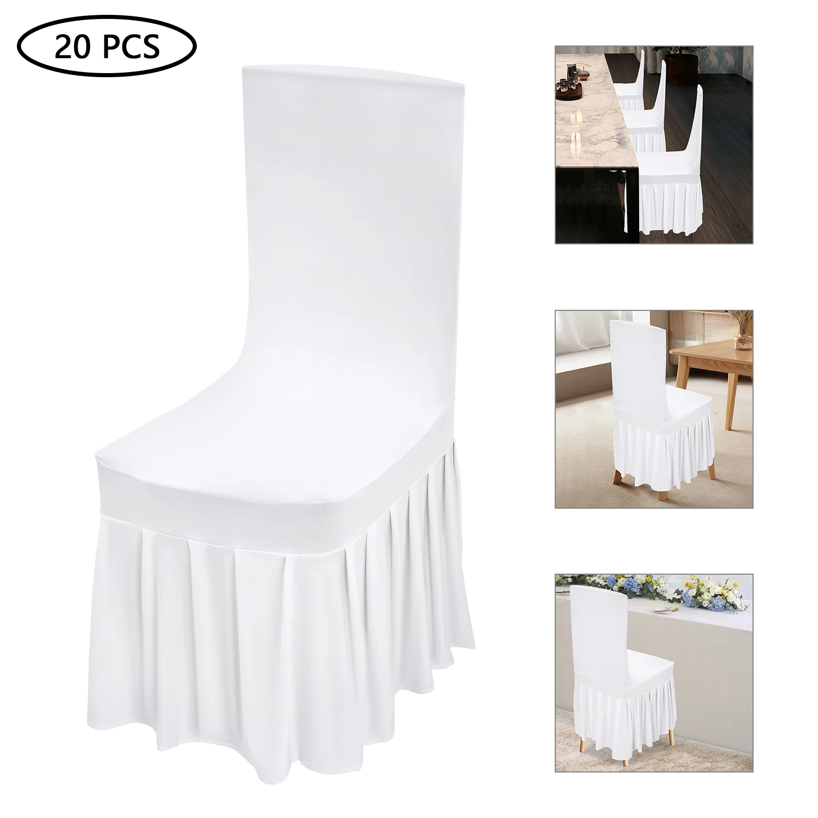20 Stück Weiße Stuhlhussen Dehnbare Elastische Polyester-Spandex-Bezüge für Hochzeiten Hotels Bankette Esszimmerstühle – Detail 5