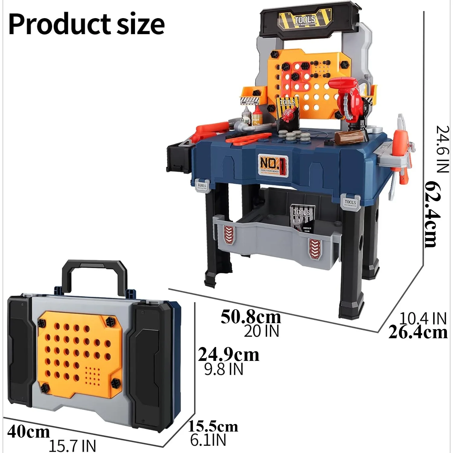 Large 2-in-1 Kids Tool Bench Set with Saw Screw Miter Pretend Play Construction Workbench Toys Education Toy for Boys & Girls 2