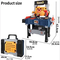 Large 2-in-1 Kids Tool Bench Set with Saw Screw Miter Pretend Play Construction Workbench Toys Education Toy for Boys & Girls 2