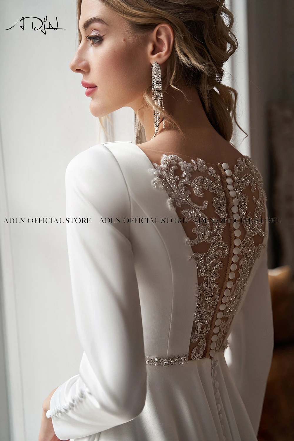 ADLN Jewel Long Sleeves Short Bridal Dresses A-line Bride Dress Sexy Back Tea Length Little White Gown Wedding Reception Wear 3