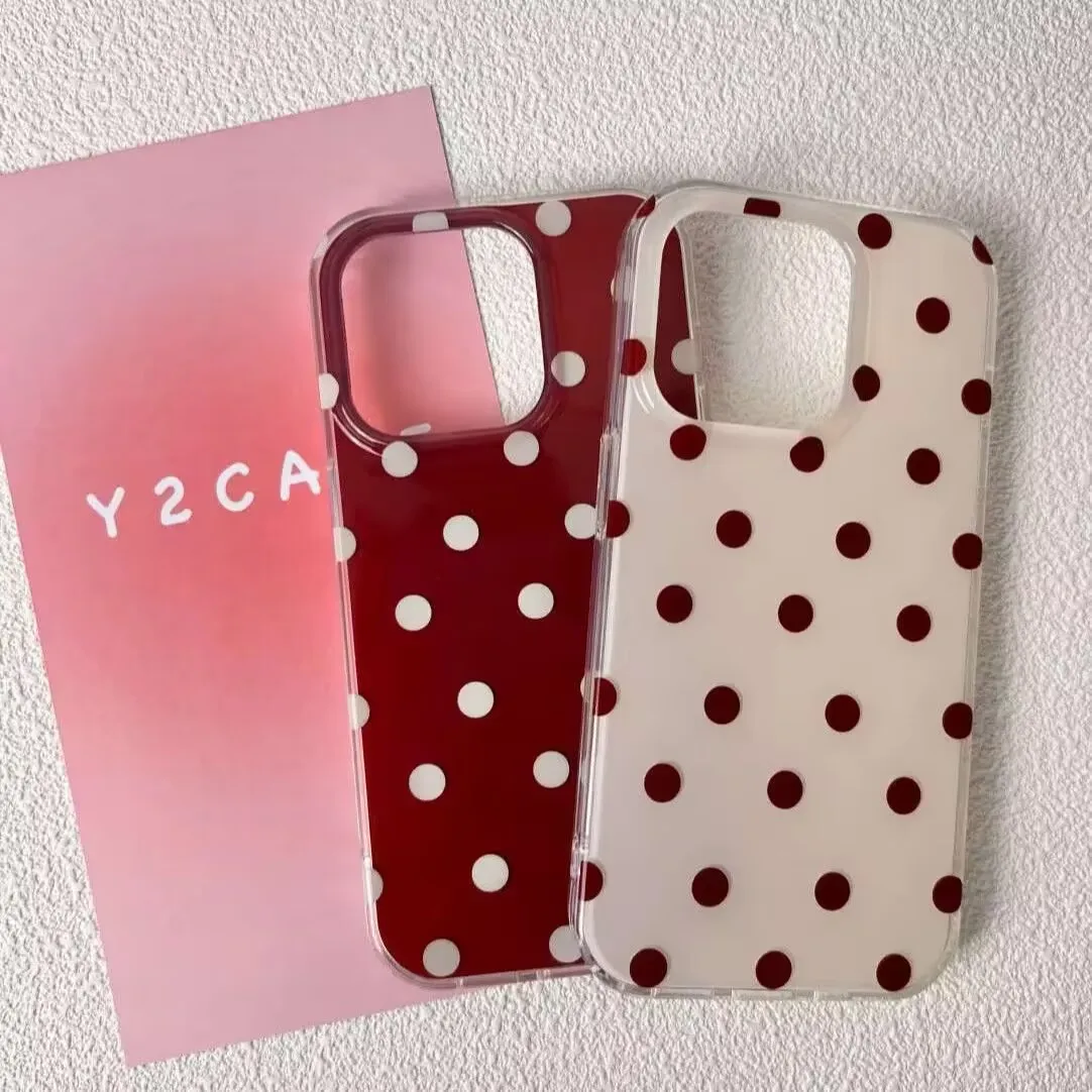 Korean Ins Red Polka Dots Feather Texture Phone Case