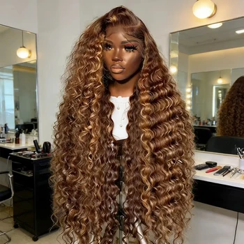 40 Inch Highlight Wig Human Hair 13X6 Hd Lace Frontal Wigs 200 Density Deep Wave Lace Front Wigs Curly Human Hair Wig For Women 1