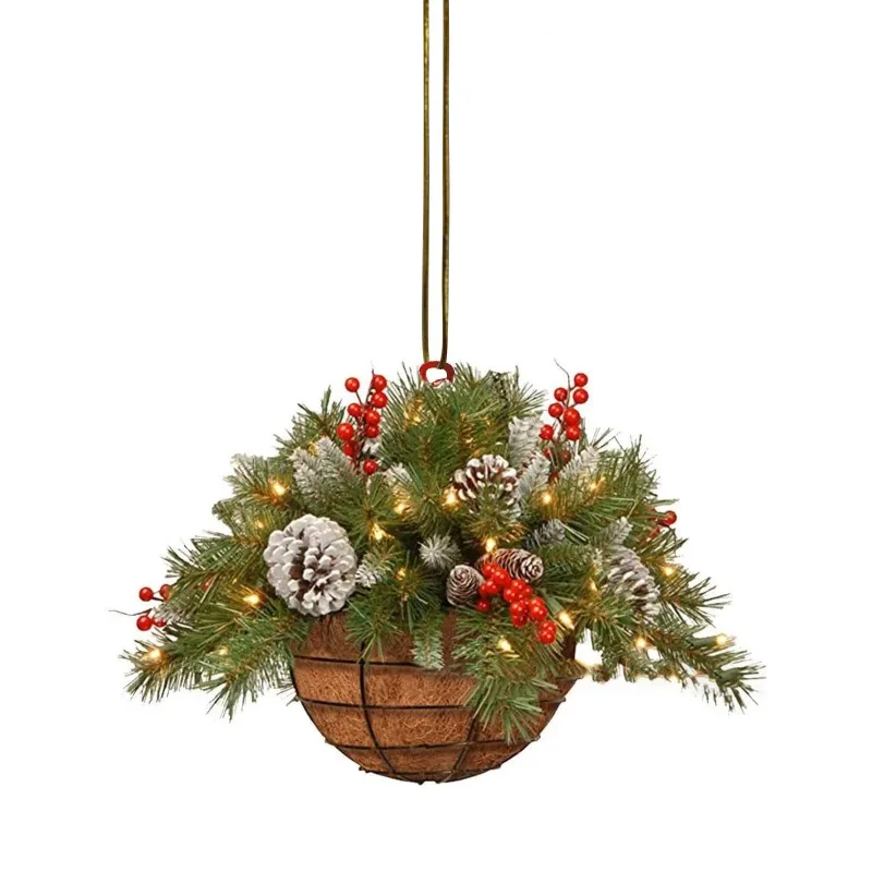 8cm Acrylic Christmas Pendant Flower Basket Ornaments Hanging Basket Hanging Xmas Decoration 2D Hanging Accessories Gift