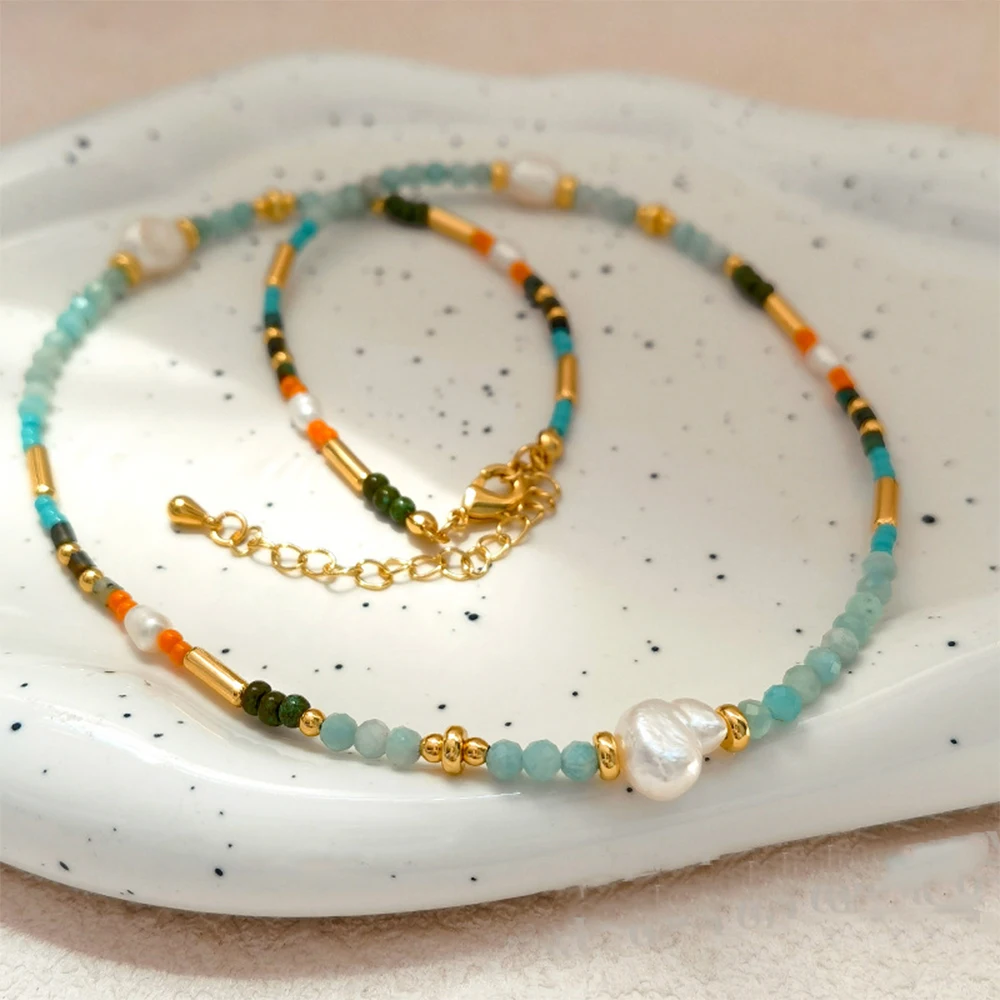 Vintage Temperament Natural stone cultured pearl Necklace for women's girl gift  Jewelry women accessories