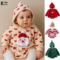 Winter Christmas Baby Rompers Sets Infant Long Sleeve Embroidery Santa Claus Jumpsuit Matching Hat Pants Newborn Clothes