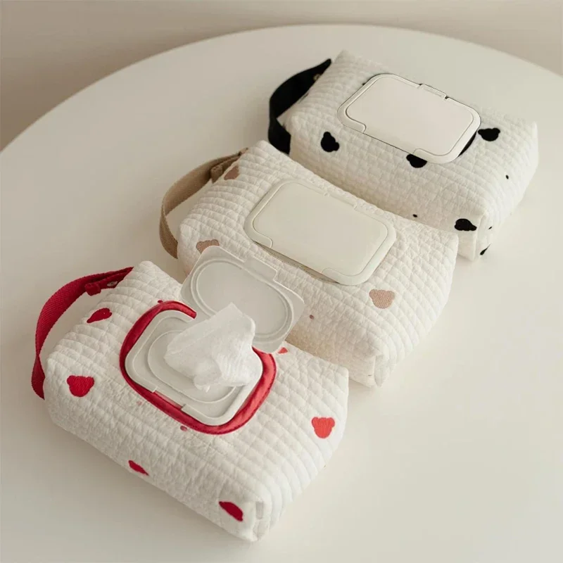 Ins Car Tissue Box Hanging Cartoon Embroidery Bear Car Seat Back Tissue Hanging Bags Baby Stroller Wet Tissue Diaper Storage