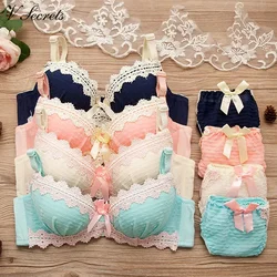 Vintage Girls Bra Set Sexy Thin Bras Pantys Women Seamless Brassiere Low Wasit Fitness Underwear Set Adjustable Plaid Lingeries