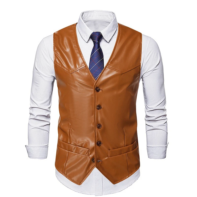 Men Vest European American Fashion Retro Round Neck Sleeveless British Style Vintage