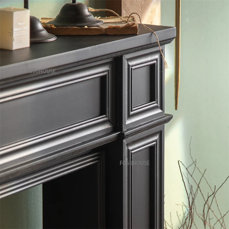 Nordic Solid Wood Fireplace Cabinets Retro Homestay Living Room Background Wall Decorative European Console Table Storage Shelf