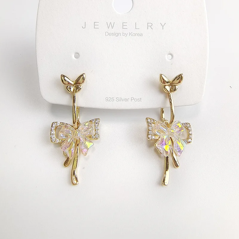 

2023 New Korean Version of Gentle Flowers Bow Earrings Fresh Forest Sweet Earrings Women's Versatile Jewelry Wholesale