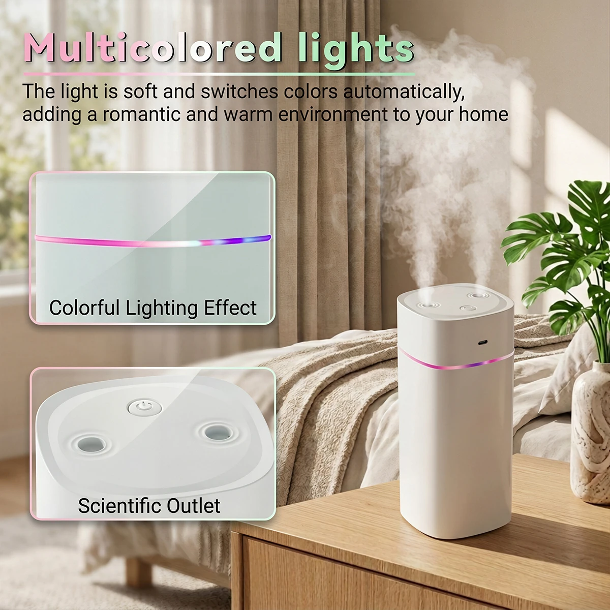 Compact Dual Spray Ultrasonic Humidifier & Aromatherapy Diffuser, 600ml Quiet Mist Maker