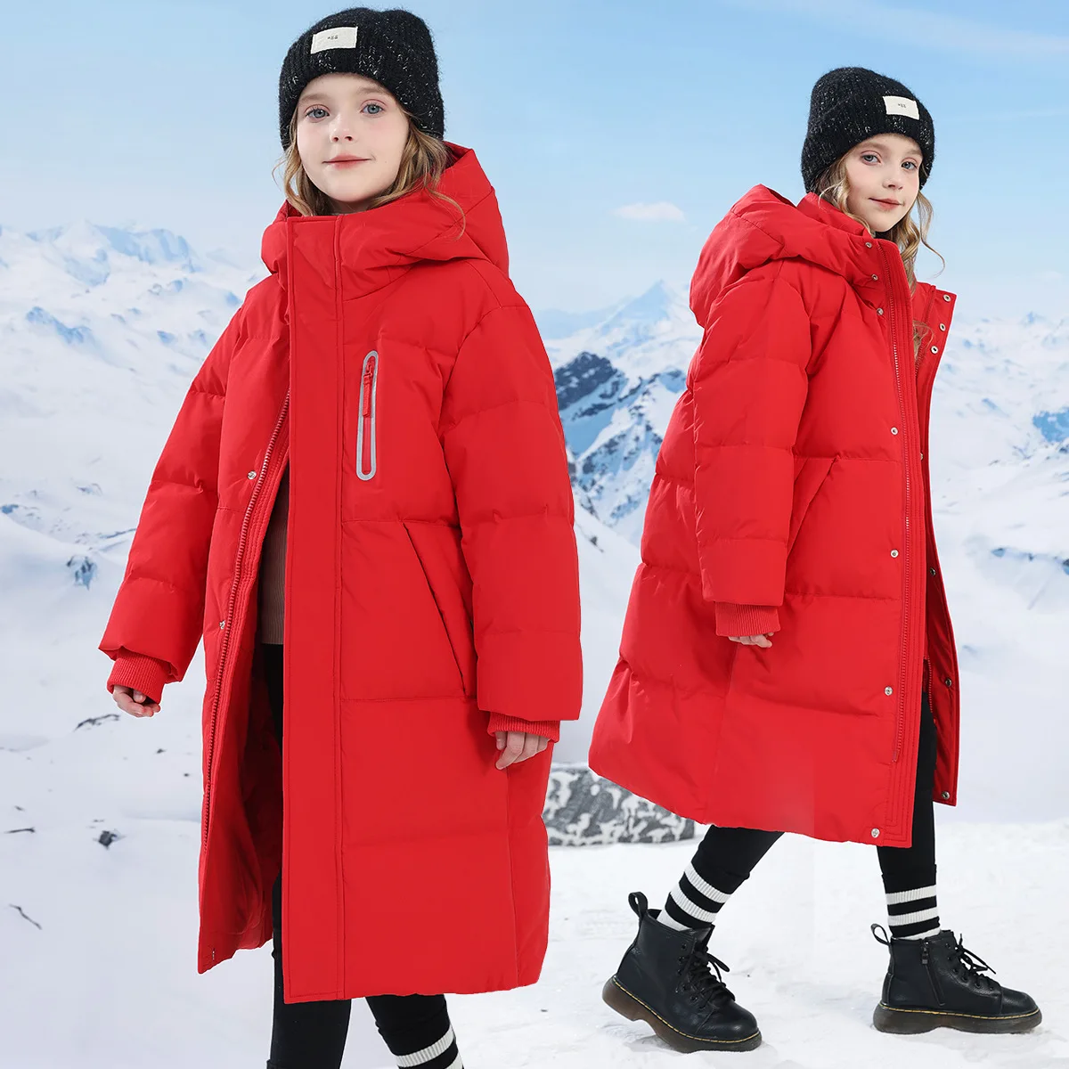 Children Clothing Winter Down Cotton Jacket For Girls Over Knee Thick Snowsuit Kids Warm Parka Black Red White TR291