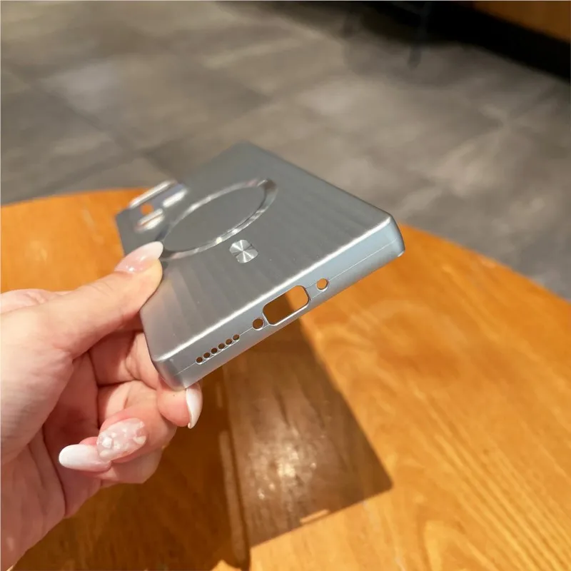 Luxury Striped Metal-Paint MagSafe-Compatible Phone Case, Anti-Scratch & Charging Capable