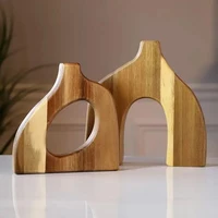 2pcs/set Nordic Wooden Vase Creative Geometric Shape Solid Wood Vase Home Table Decoration Hotel Homestay Vase Decoration 2