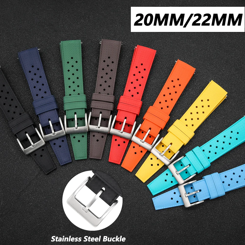 Watchdives 20mm 22mm Fluoro Rubber Watch Strap Hight Quality Sport Watch Band Quick Replacement Diving Waterproof Bracelet