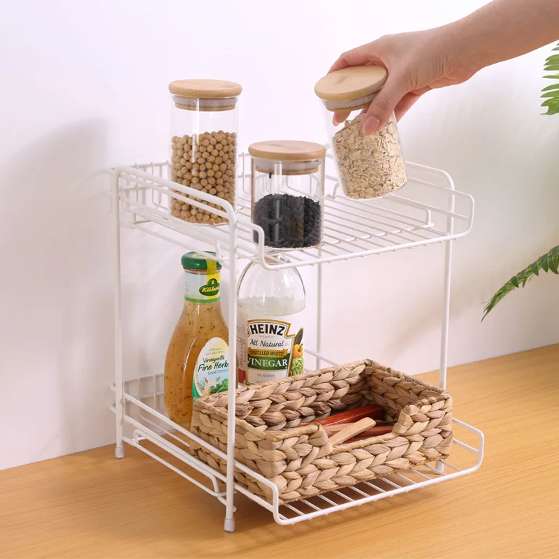 

Multi-Purpose Kitchen Worktop Organiser Shelf for Kitchen Storage, Cupboard Shelf Organiser - Bathroom Countertop Organiser